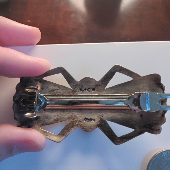 Native American Vintage Sterling Silver & Turquoise Hair Barrette. - Picture 2 of 6